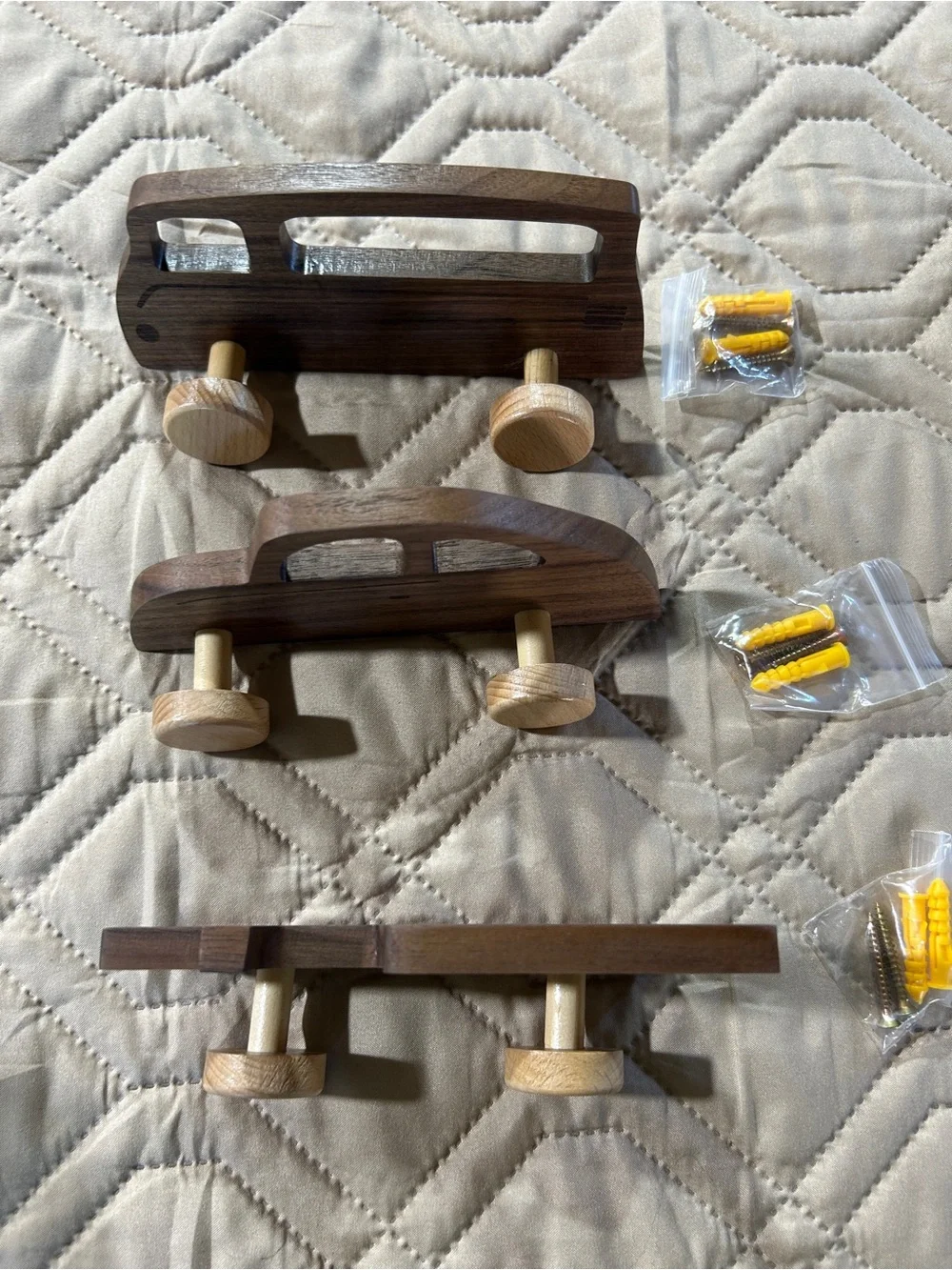 Wooden Car Wall Hooks - Natural Brown & Light Wood Wheels